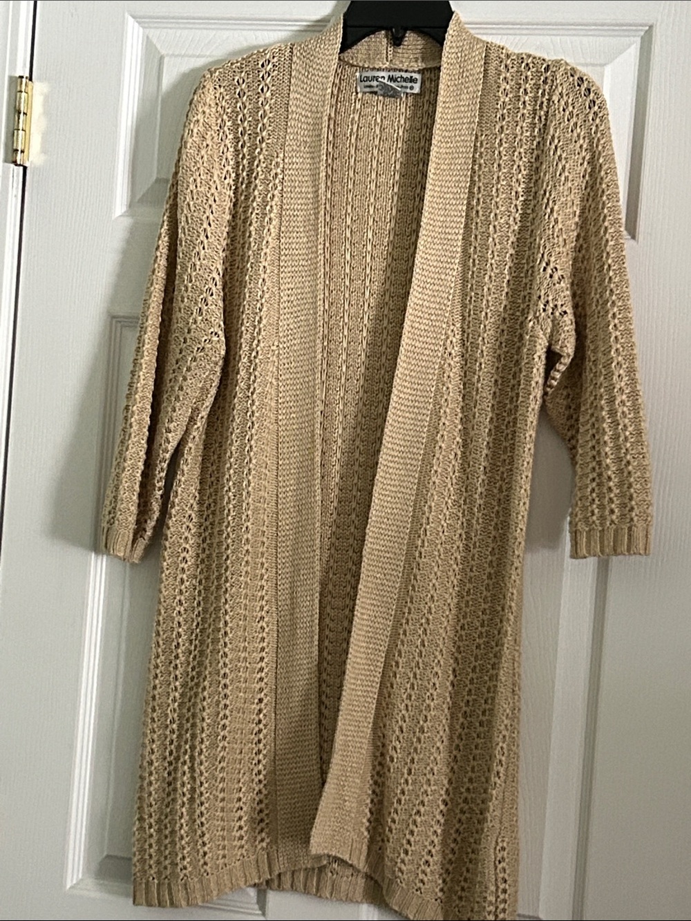 Lauren Michelle Beige Open-Front Long Knit Cardigan